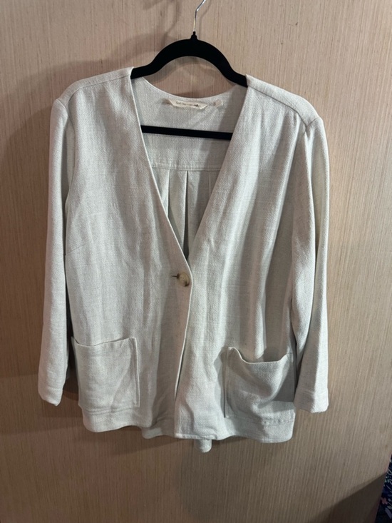 Soft Surroundings Jackets & Blazers - Soft Surroundings Linen Blend Cream Open-Front Button Front Blazer Size Medium